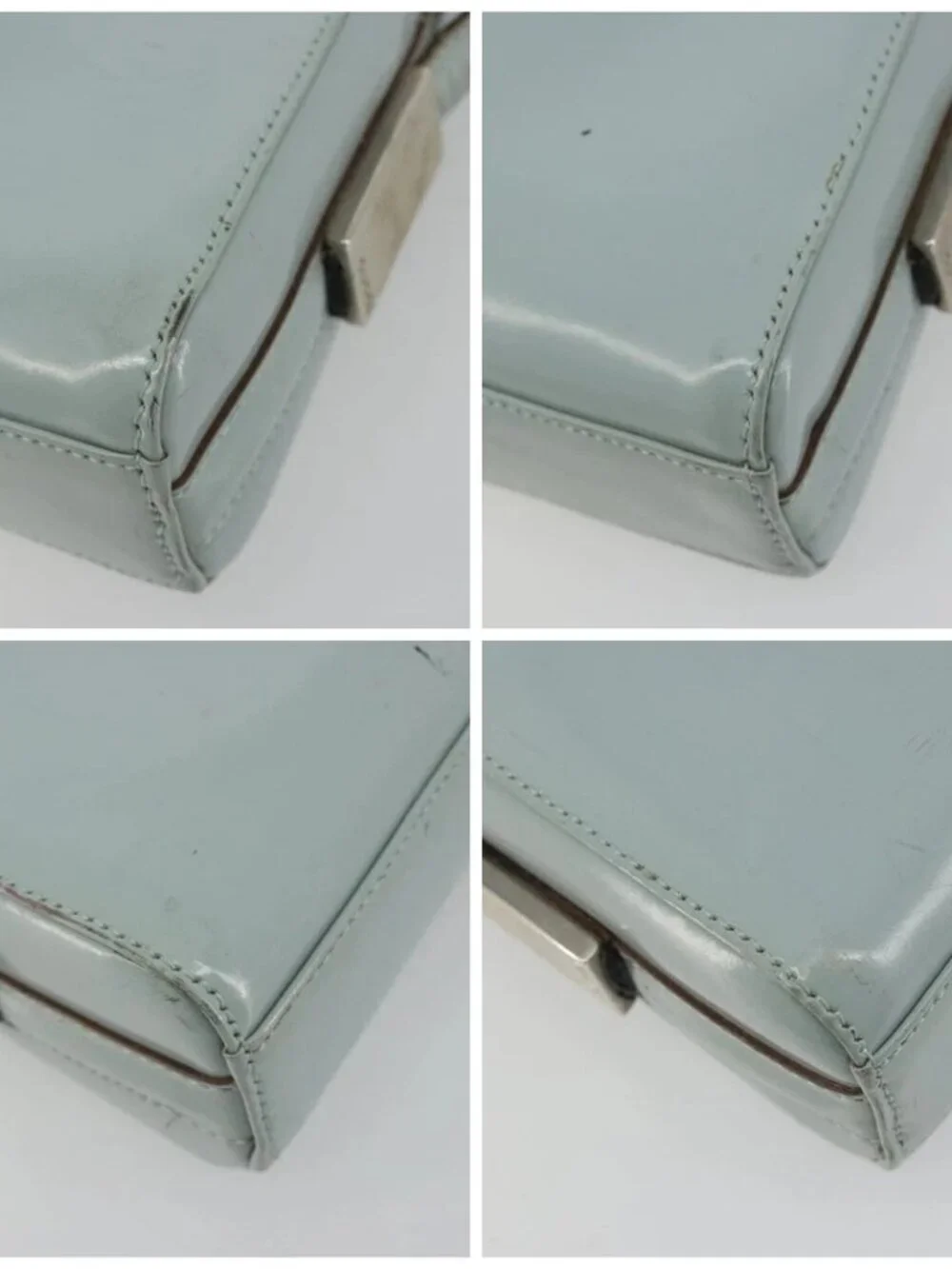 GUCCI Shoulder Bag Patent leather Light Blue Silver Auth ep14972